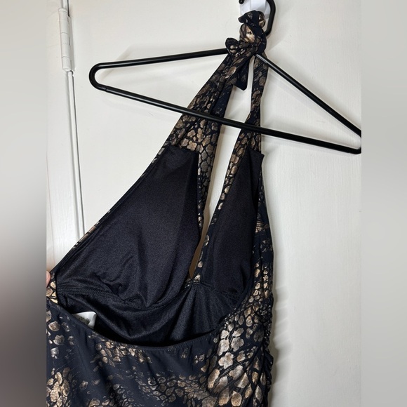 Magicsuit Black Gold Metallic Halter Bikini Tie Neck Swim Top Size 10 - Picture 9 of 13